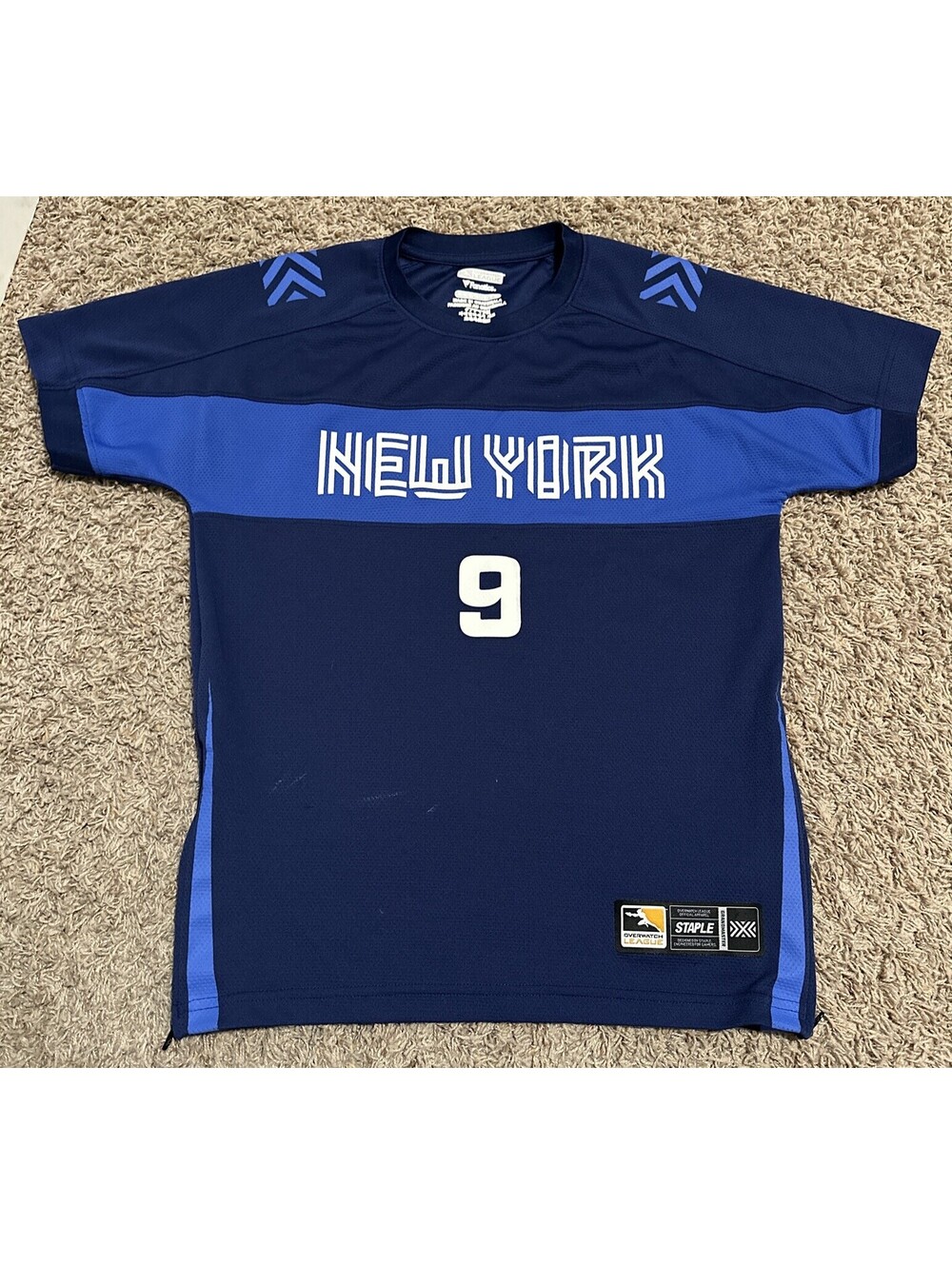 Overwatch League New York Excelsior Blue Jersey Staple Medium Bencaliber stains
